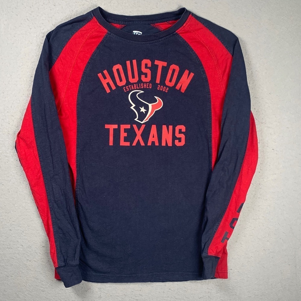 NFL Houston Texans Shirt Mens XL Blue Red Long Sleeve Raglan Graphic Tee